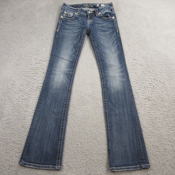 Miss Me Skinny Bootcut Jeans size 26 x 33 Low Rise Cross Studs Rhinestones Y2K - Picture 2 of 13